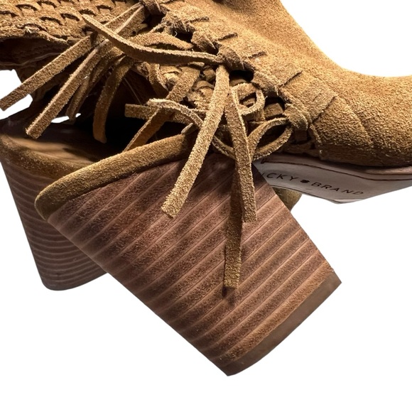 Lucky Brand Tan Suede Open Toe Heeled Shoes Size 7 - Picture 9 of 12